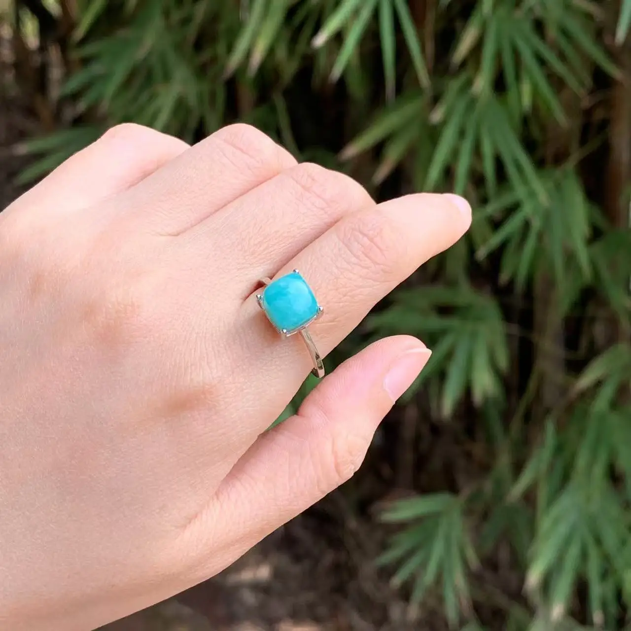 Natural Amazonite Ring Adjustable Female Ring Jewelry for Women Gift Wholesale High Quality Vintage Fine