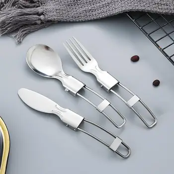 Creative Folding Design Outdoor Portable Picnic Tableware Set Stainless Steel Folding Salad Spoon Fork Chopsticks Kitchen Tools 2