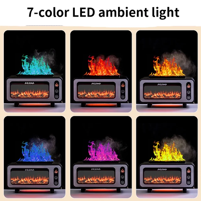 Fireplace Diffuser 7 Colors LED Ultrasonic Aroma Essential Oil 3D Simulated RGB Fire Flame Air Humidifier for Home Office Use 3