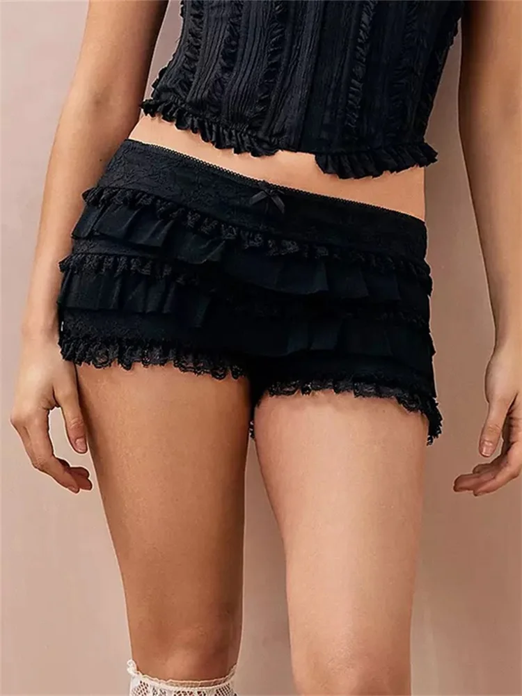 

CHRONSTYLE Women Lace Bloomers Shorts Casual Summer Layered Ruffle Elastic Waist Short Pants for Beach Nightclub Streetwear 2024