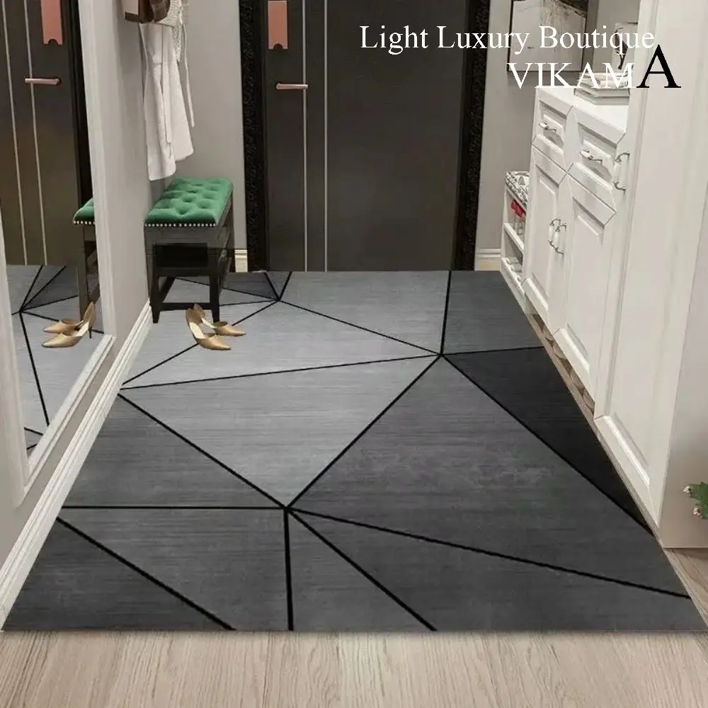 VIKAMA Geometric Line Carpet Living Room Sofa Coffee Table Mat Bedroom Full Of Bed Edge Blanket Home Crystal Velvet Mat plush rug,decorative carpet,silk wool rug,plush carpet,non slip carpet,imitated cashmere carpet,crystal pile rug,coral velvet rug