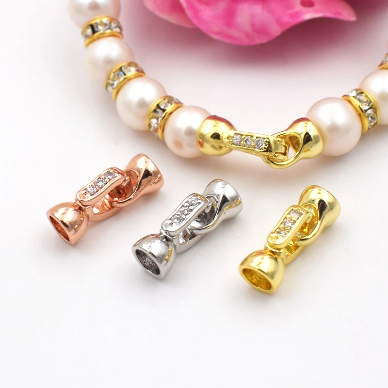 

1PCS Gold/Silver/Rose Gold Micro Inlay Three Sparkling Zircon DIY Jewelry Making Necklace Bracelet Connection Buckle