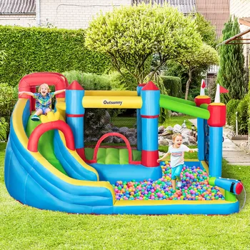 6-in-1 Inflatable Bounce House Outdoor Toy, Inflatable Water Slide for Kids 2
