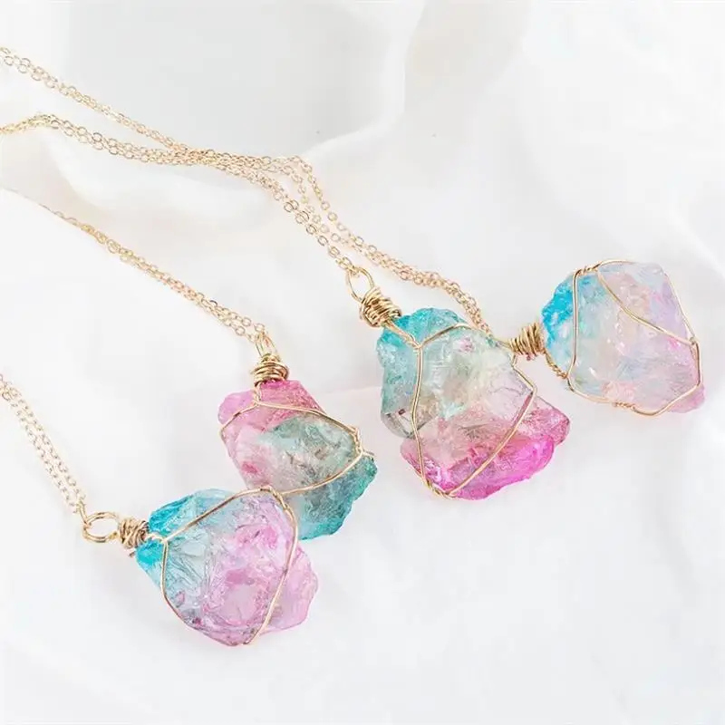 Crystal Necklace 1Pcs Irregular Rainbow Stone Natural Crystal Fashion Chakra Rock Nice Gift for Lover Friends crystal necklace