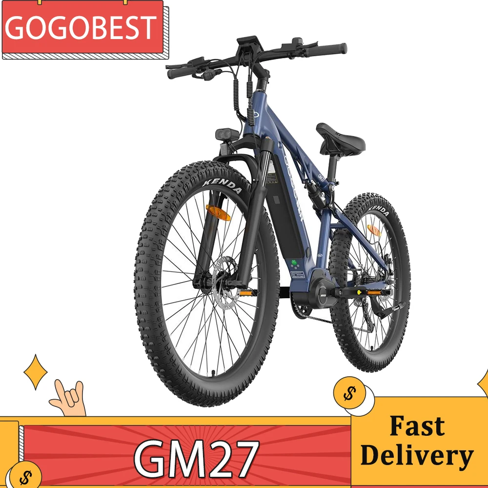 GOGOBEST GM27 Elektrisches Fahrrad 27.5Zoll 3,0 Zoll Fettreifen 48V 350W Motor mittig max. 25 km/h 10Ah Batterie, ca. 50km volle Ladung