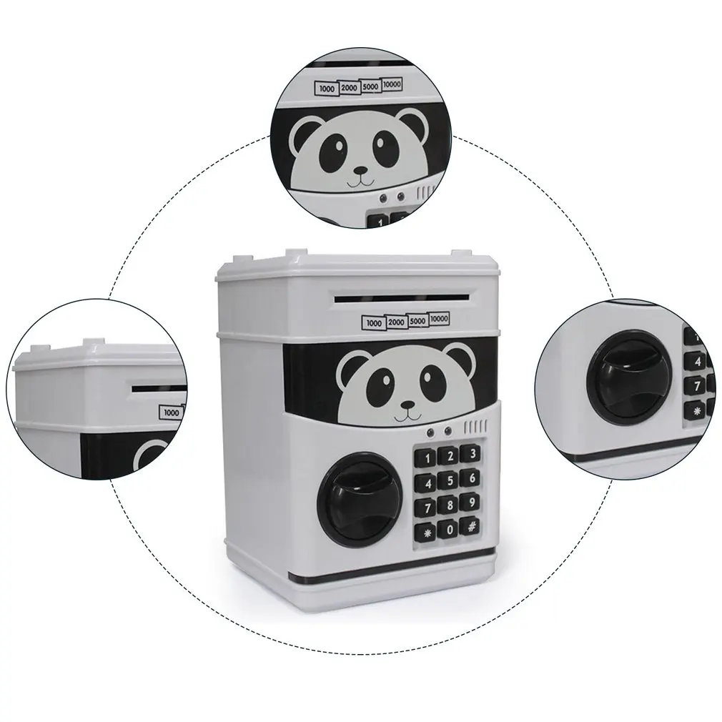 Hot FREE SHIPPING Piggy Bank Panda Toy Child Gift Mini ATM Money Safe Box With Face Recognition And Fingerprint Money Roller