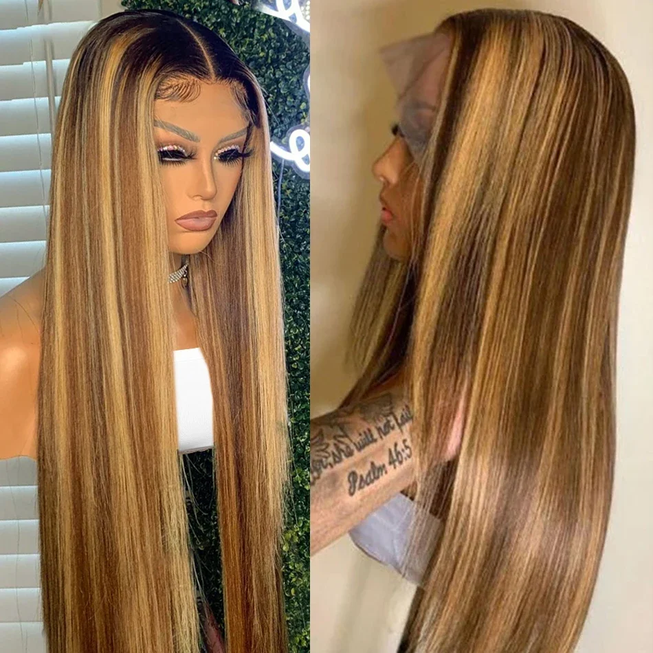 

360 Lace Wig Human Lace Wigs Baby Hair Straight Wigs For Women Blonde Highlight Wig Lace 13x4 T Part Straight Highlight Hair