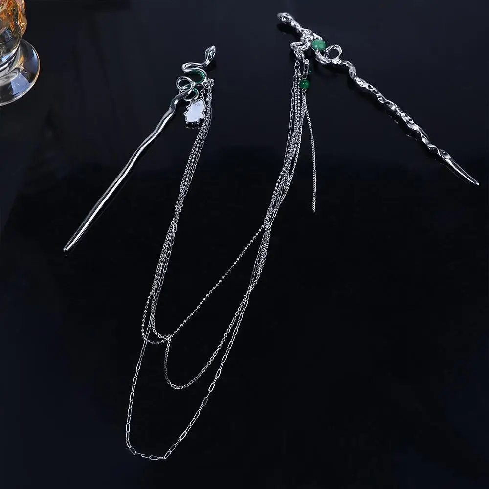 Metal Braiding Styling Tool Snake Y2K Rhinestone Hair Accessory HanFu Hairpin Chinese Style Hair Fork Women Double Hair Stick lightning metal rhinestone keychain backpack buckle accessory silver