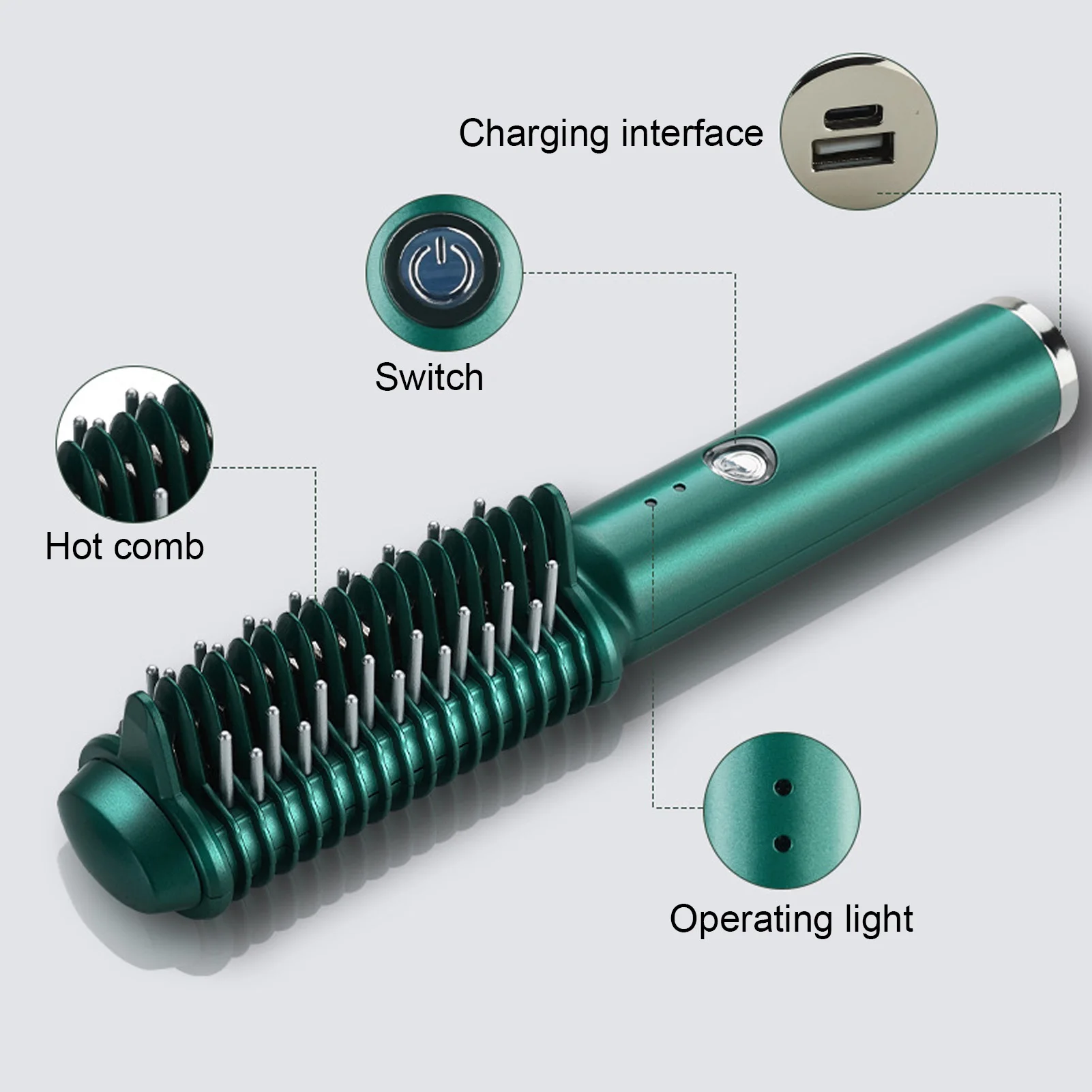 Cordless Hair Straightening Curling Brush Evenly Quickly Heating USB Rechargeable Hair Styling Tool Straightening Brush