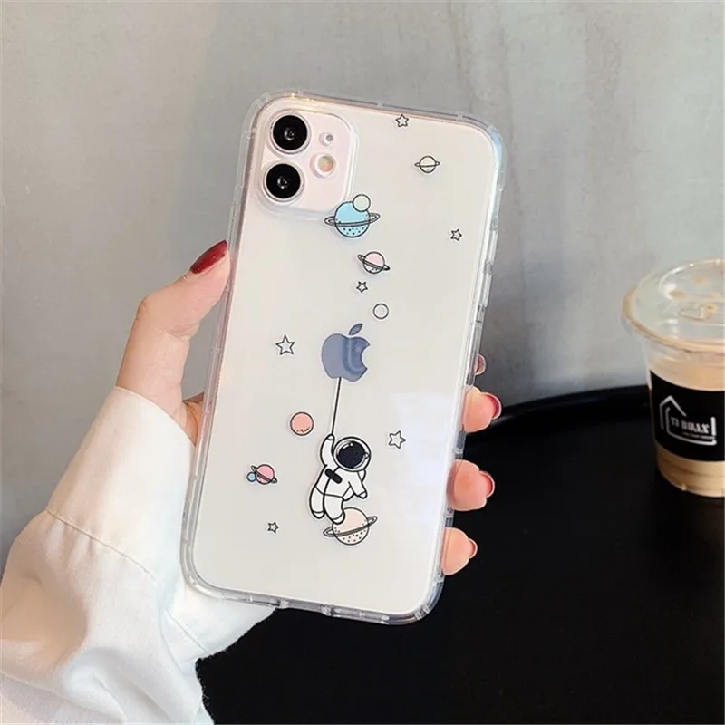 Cartoon Space Astronaut Shockproof Transparent Phone Case Cover