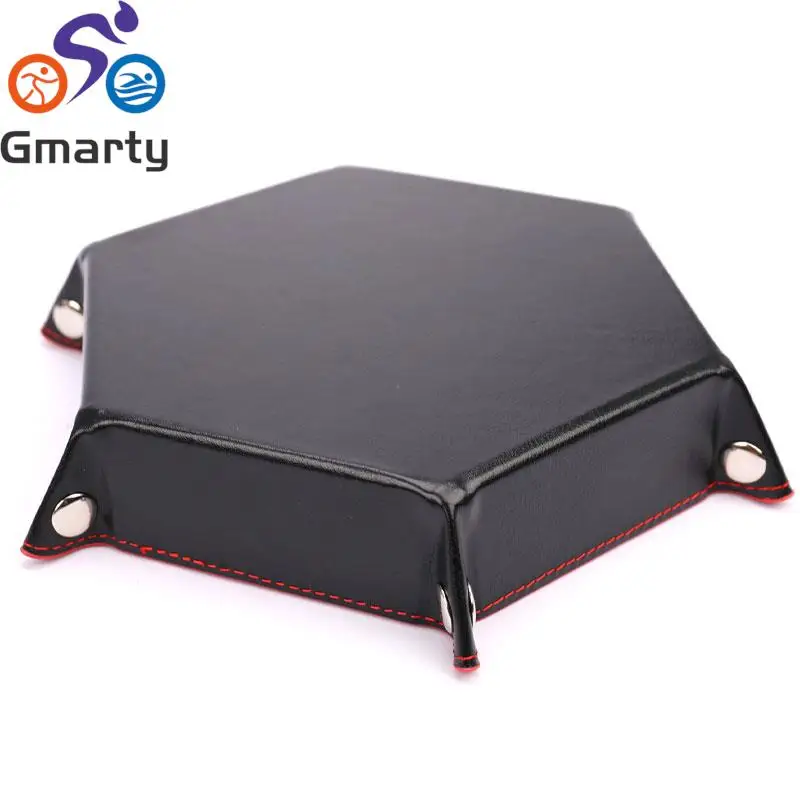 Foldable Storage Box Dice Tray PU Leather Folding Hexagon Key Coin Storage Square Tray Dice Game for Table Board Games