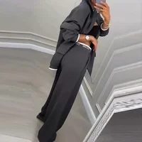 Casual Women's Suit Set Autumn Sexy Turn down Collar Button Blazer & Straight-leg Pants Set Winter Solid Long Sleeve Chic Outfit - Image 4