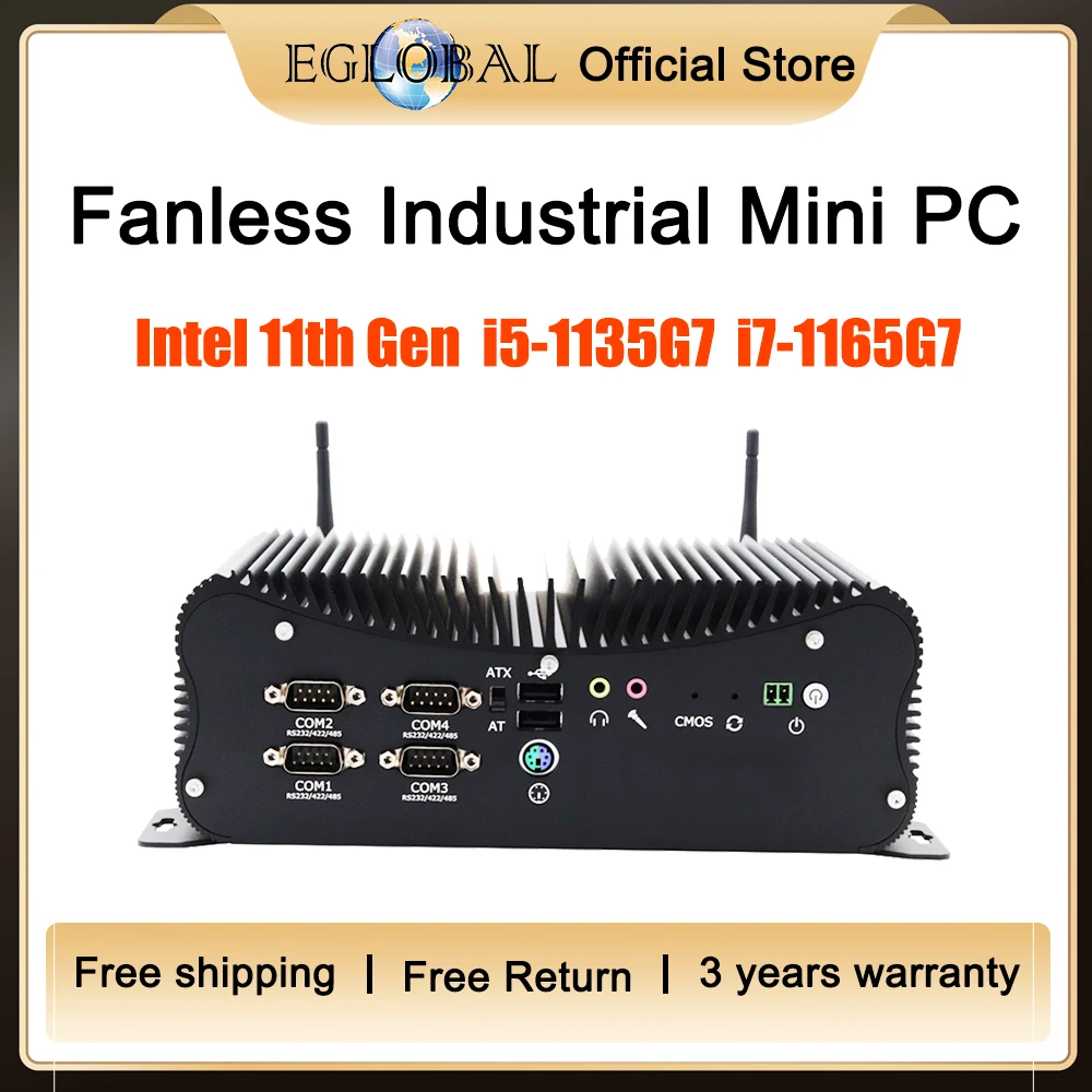 Eglobal Fanless Industria Mini Pc Core I7 1165 G7 I5 1135 G7 11Th Gen Robusto Pc Industriale 2X Intel I225 2.5G Lan Hdmi Vga 4G Lte
