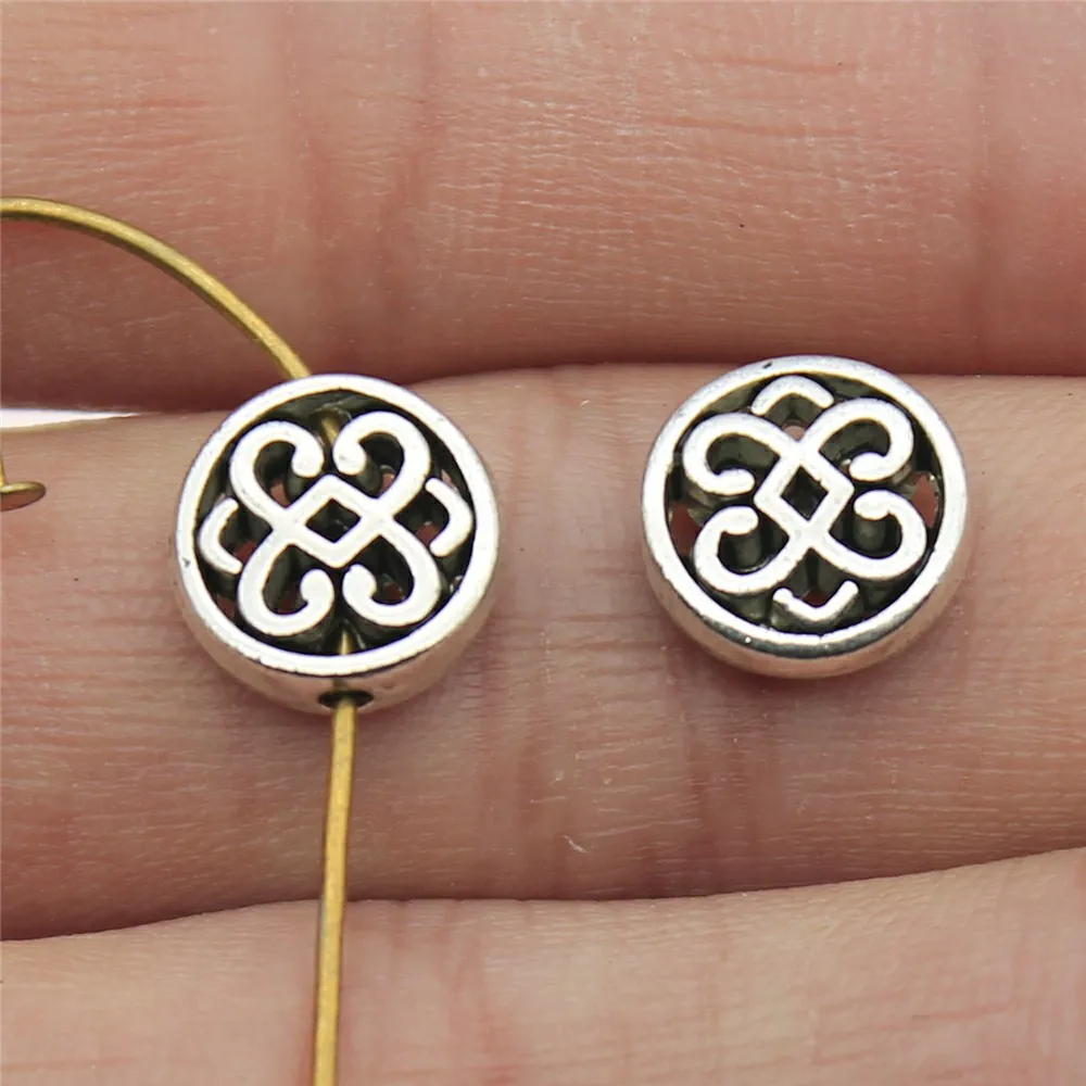 WYSIWYG 10pcs 10x10mm 라운드 꽃 스페이서 비즈 골동품 실버 컬러 루즈 비즈 쥬얼리 만들기 팔찌 DIY 수제 공예