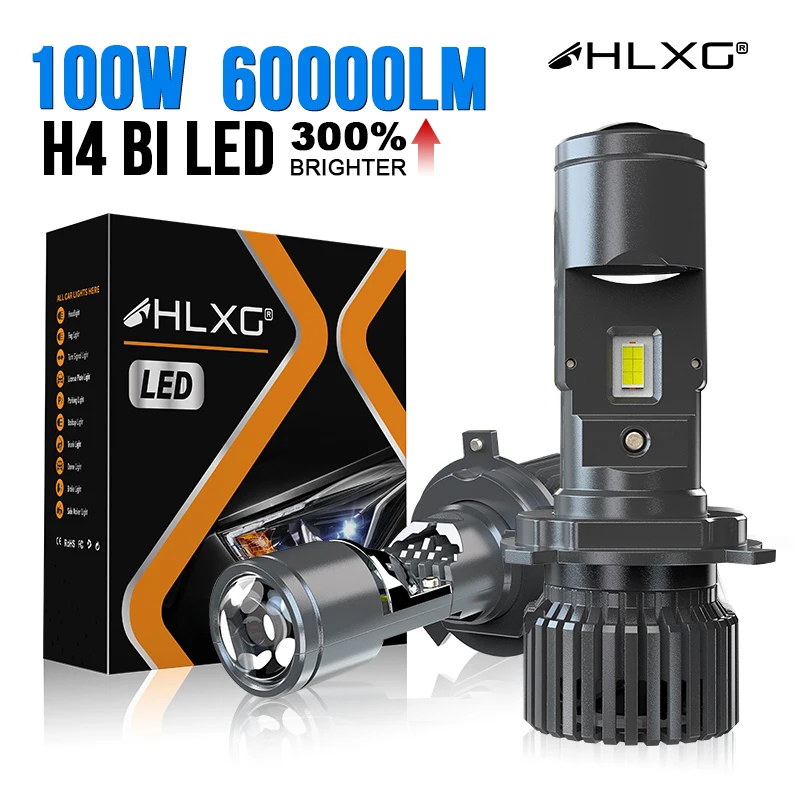 100W H4 LED Projector 60000LM Car Headlight Bulbs Bi LED Mini Lens