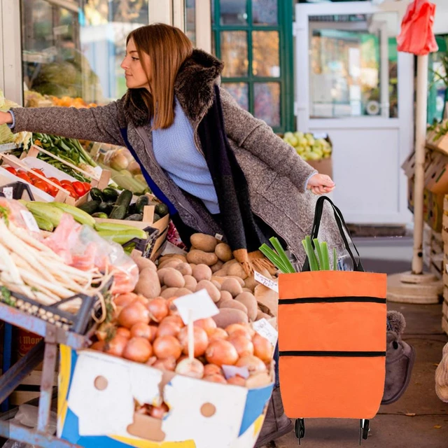 Bolso plegable con ruedas para compras, bolsa de comestibles reutilizable,  organizador de alimentos y verduras - AliExpress