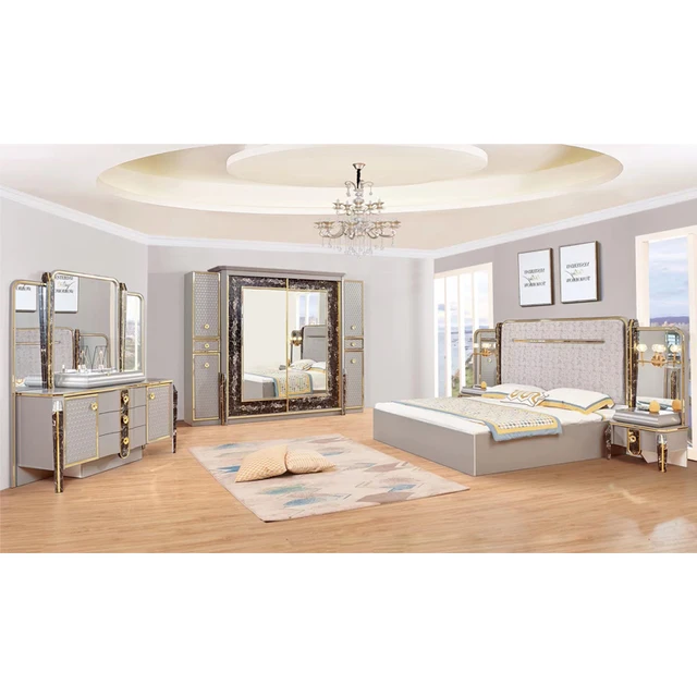 Deluxe Design Bed Room Furniture Bedroom Set King Wooden Bed Furniture Suite 6