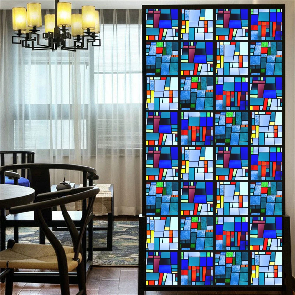 Película decorativa para ventanas con efecto ladrillo de color para privacidad, pegatinas para ventanas con vitrales, sin pegamento, con adherencia estática, película esmerilada para ventanas