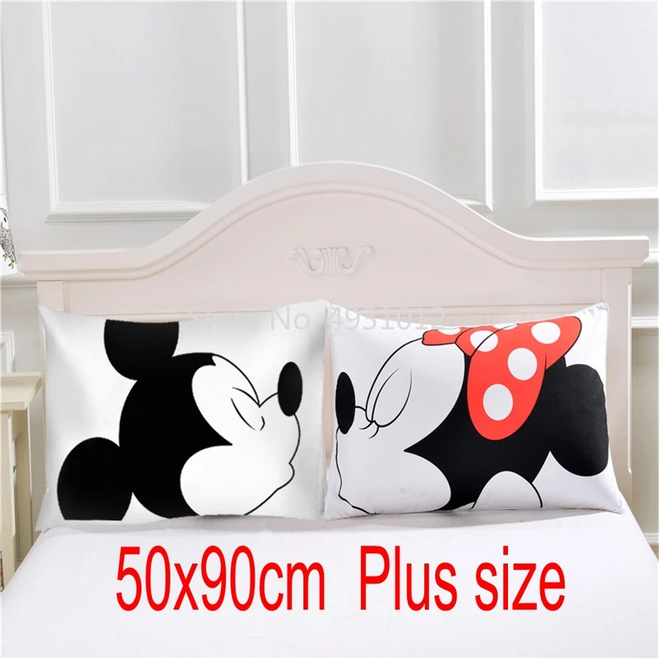 Mr Mrs Love Minnie Mickey Mouse with bow Pillowcases 2pcs White Couple Pillow Cover Decorative Living Room Plus size 50x90cm