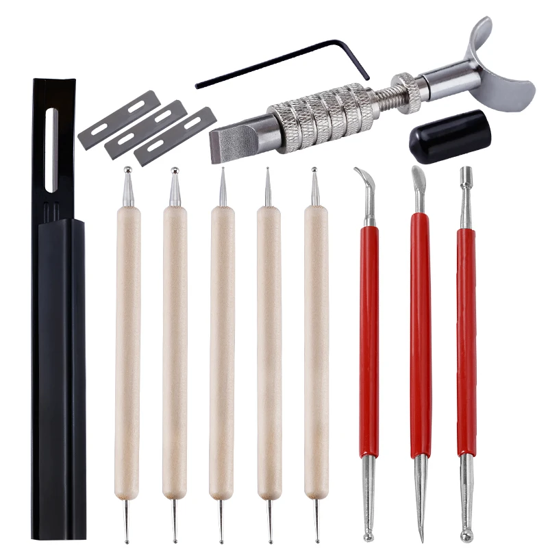 Leather Craft Tool Set 7Pcs Leather Carving Tool Set DIY Swivel Knife Beveler Skiver + 3Blades & Leather Craft Modelling Point Pen