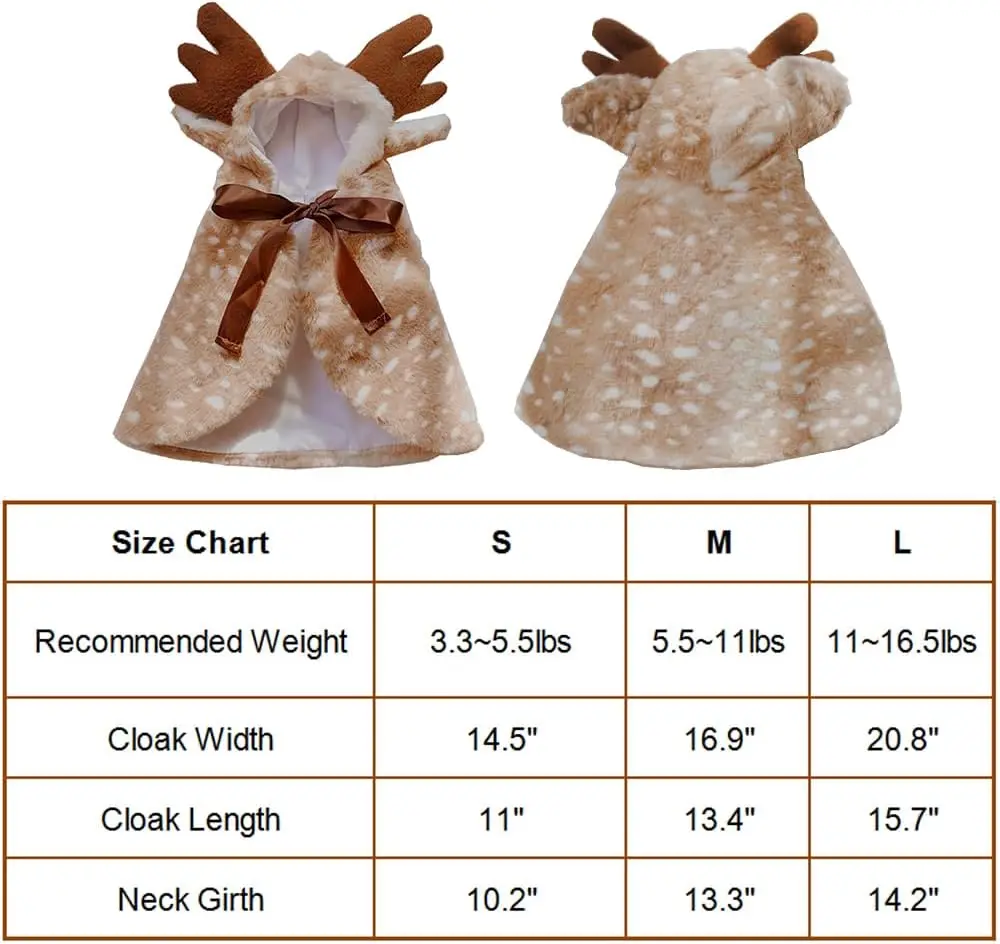 Dog Christmas Elk Cloak Christmas Dog Reindeer Costume Cape for Small Medium Dogs Cats,Funny Elk Deer Cat Puppy Costume