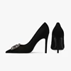 Designer Women 7cm 9.5cm Takron High Heels Silk Pump Office Women Nailed Toe Flash Crystal Buckle Black High Heels 2