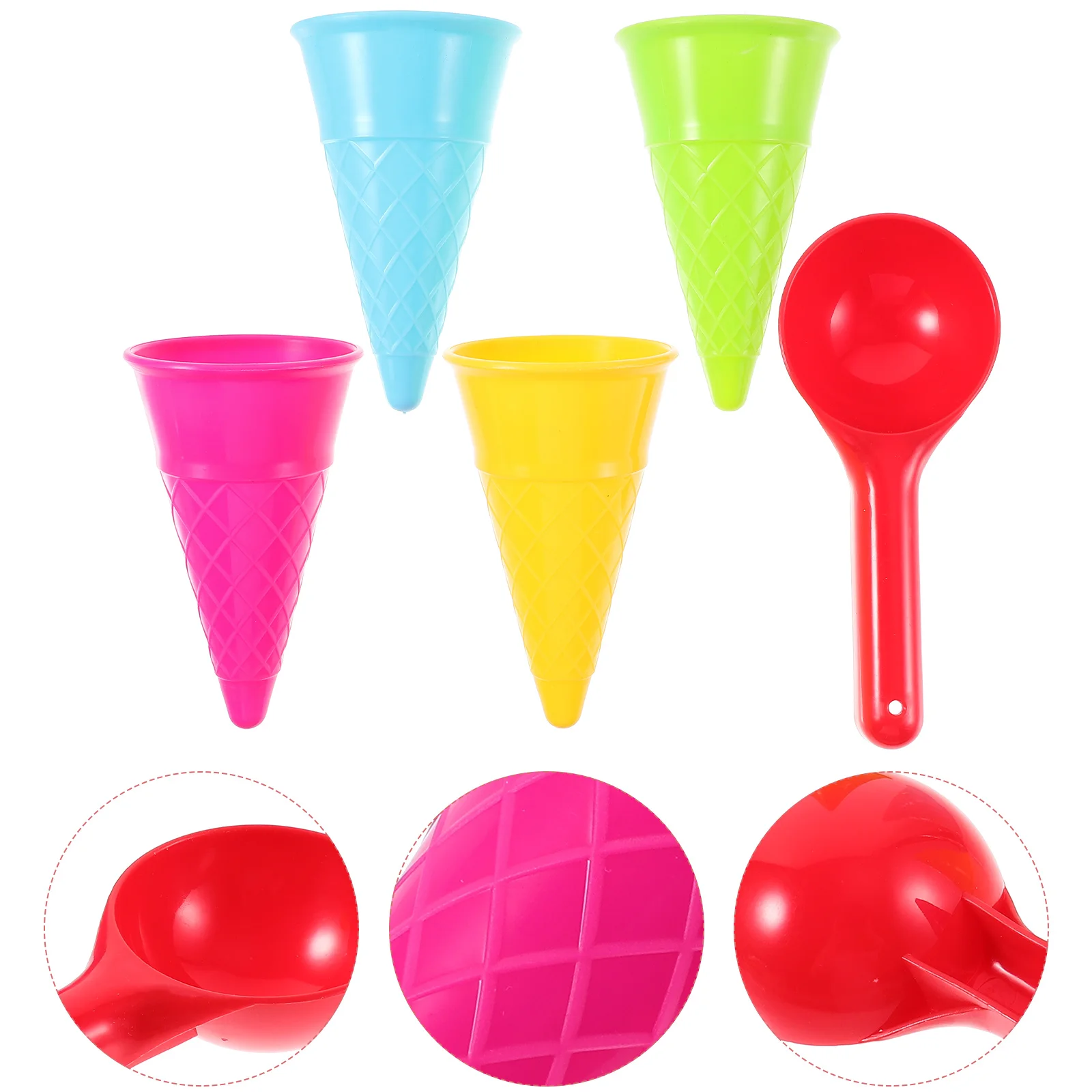 5 Pcs Ice Cream Cone Scoop Set Childern Beach Toy Egg Roll Plastic Toys Cup Kids 3