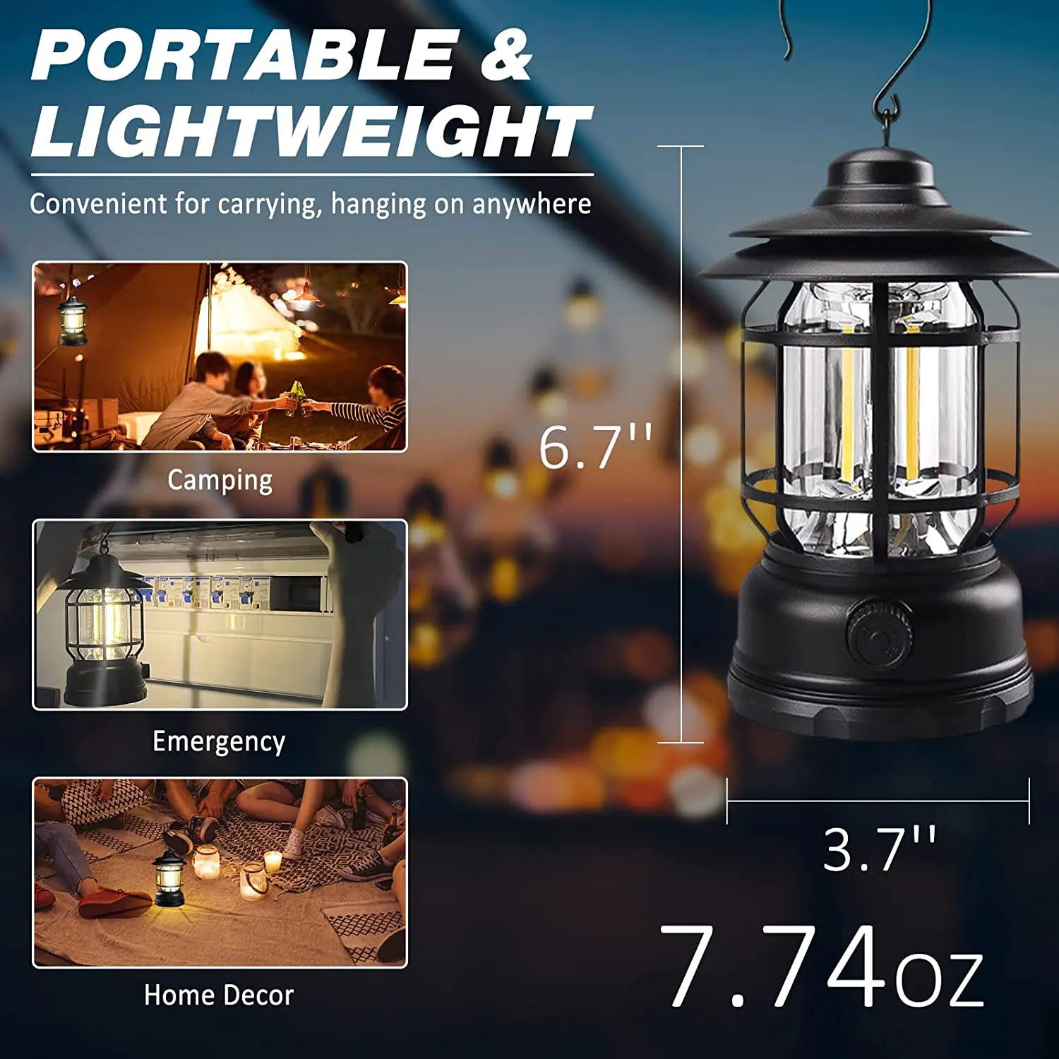 Camping Lantern Battery Powered LED Camping Light Dimmable Water-Resistant  Lantern COB High Brightness for Survival Hiking Fishing Hurricane Snow  Emergency Lighting