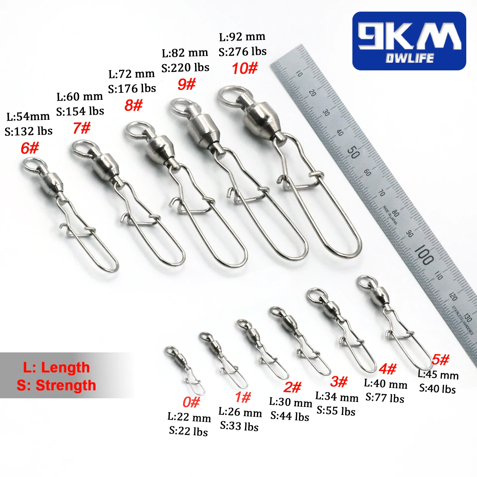 Fishing Swivels 10Pcs Ball Bearing Duolock Snap Stainless Steel Connector with Crane Barrel Lure Fish Tackle