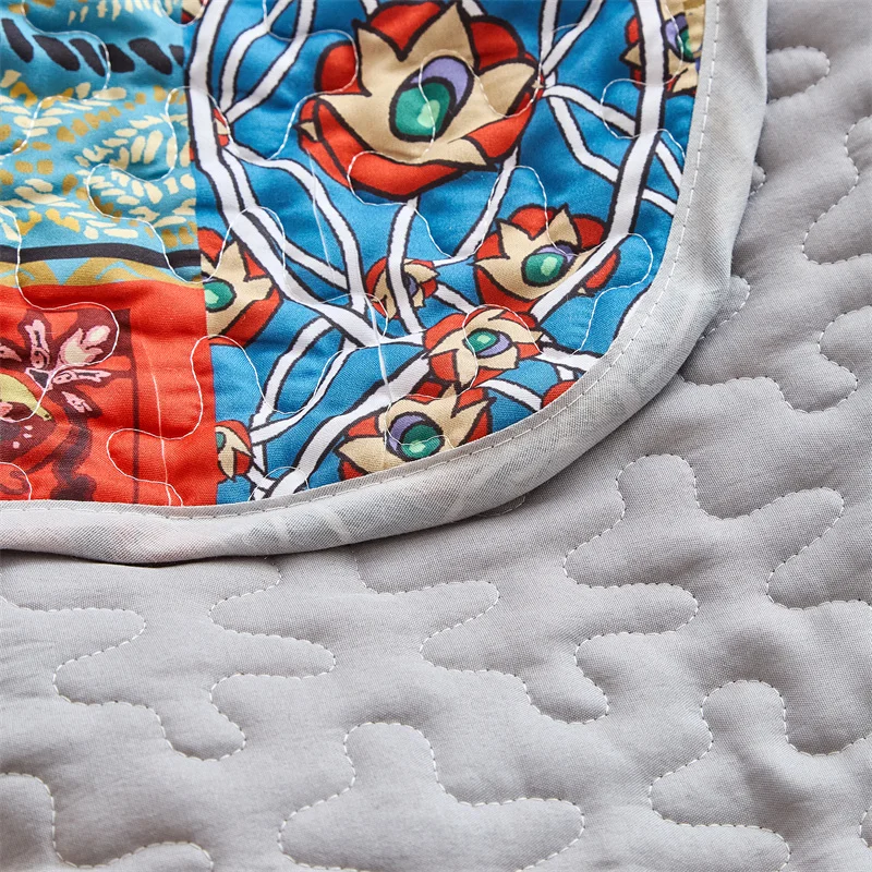 Quilted Bedspread Set,Soft Microfibe Bed Cover+Pillowcase,American Flower Patchwork,Mattress Topper Sheet King cama solteiro