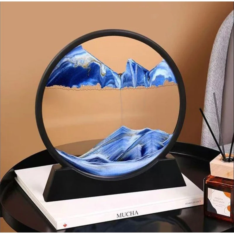 Description Picture 3 of item3D Hourglass Flowing Sand Painting Ornament Art Painting Circular Glass Deep-sea Sand Scenery Art Hourglass Home Office Decor