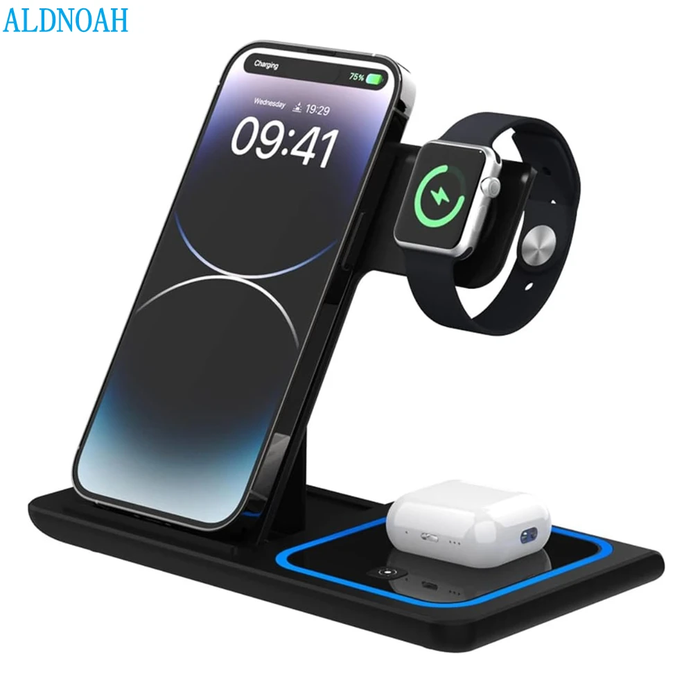 

3 in 1 Wireless Charger Foldable Stand Pad For iPhone 14 13 12 11 XS XR X Apple Watch Airpods Pro iWatch 8 7 6 SE Fast Charging