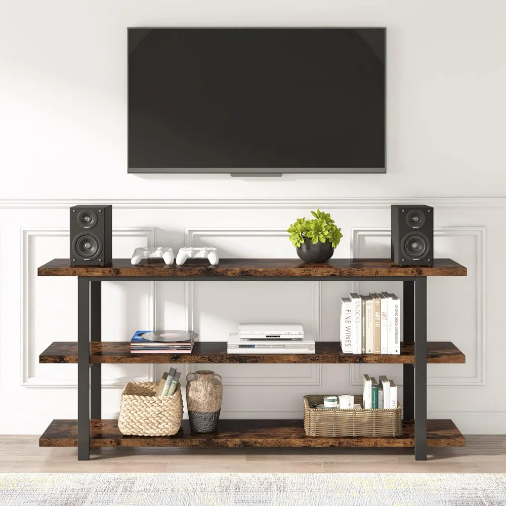 Extra Long Console Table with 3 Tier Storage Shelves for Entryway, Hallway, Living Room