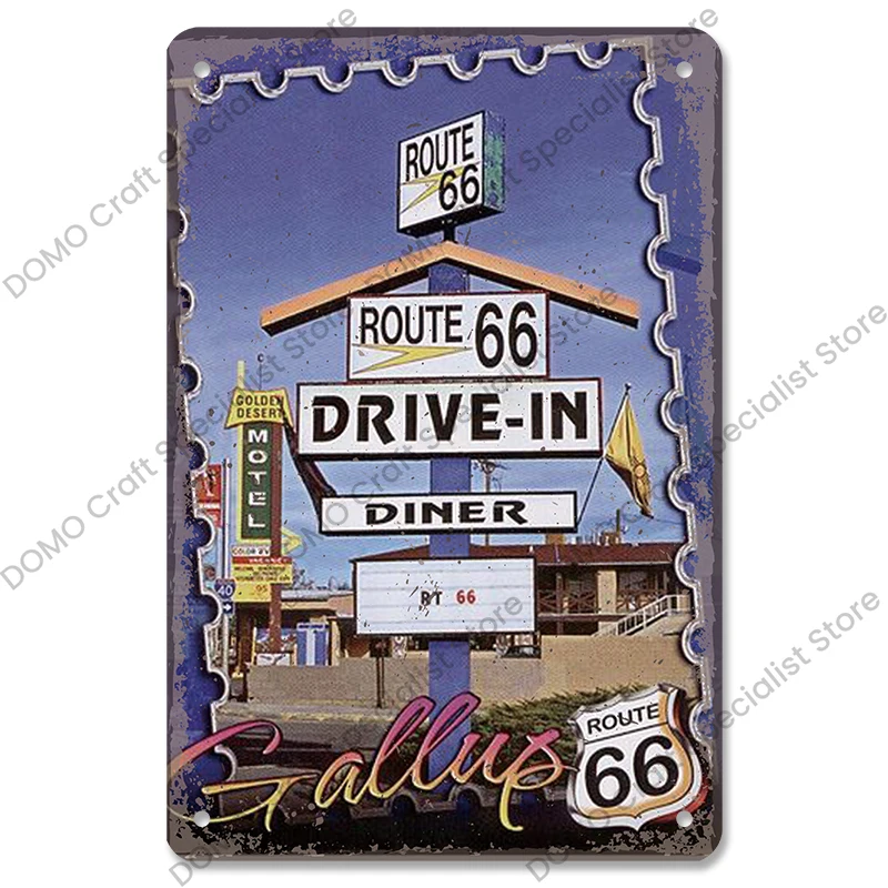 Femer Targa Metallica Route 66 - Decorazione Retrò 20x30cm Per Casa E
