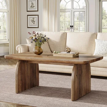 Tribesigns Farmhouse Rectangular Coffee Table, 47.24-Inch Engineered Wood Center Cocktail Tea Table with Sturdy Base