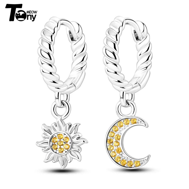 925 Sterling Silver Hoop Earrings For Women Star Moon Paint Feather Musical Note Colorful Zircon Fashion Earrings Women Gift