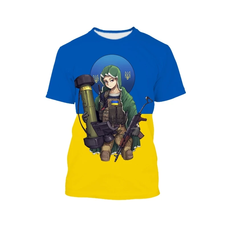 

3D Ukraine Flag Printed Cartoon Anime Saint Javelin Graphic T Shirts For Men Oversized Casual T-shirts Aesthetic Clothes