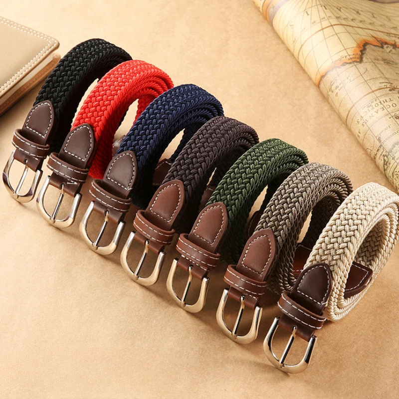 

Solid Color Canvas Tactical Women's Belt Fashion Casual Simple Wild Pin Buckle Belt Elastic Thin Nylon Girdle Gothic Korean