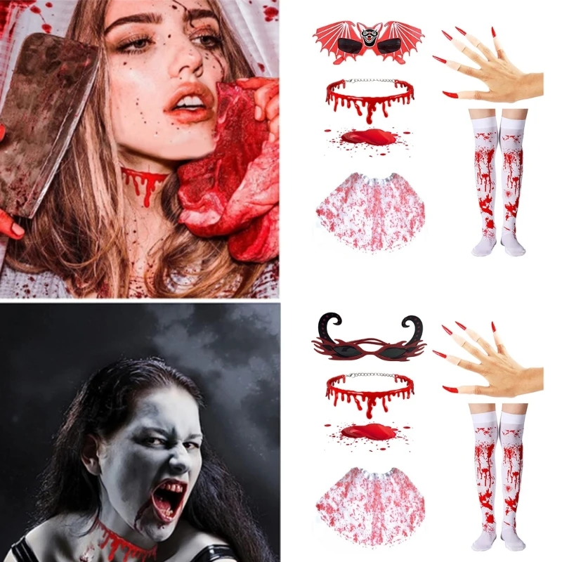 

Halloween Skeleton Gloves Stockings Set Festival Party Fancy Dress Costumes DXAA