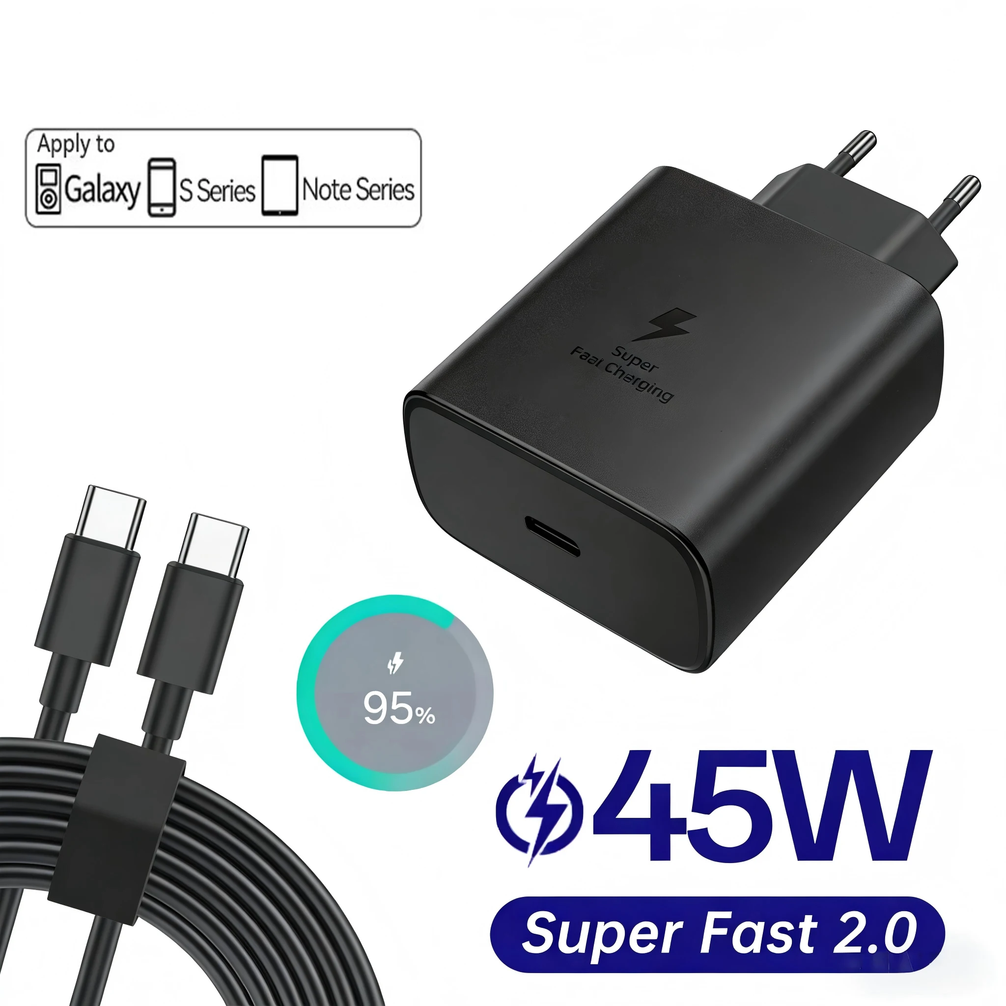 High-Speed 45W USB-C PD Charger with Type-C Quick Charging Cable