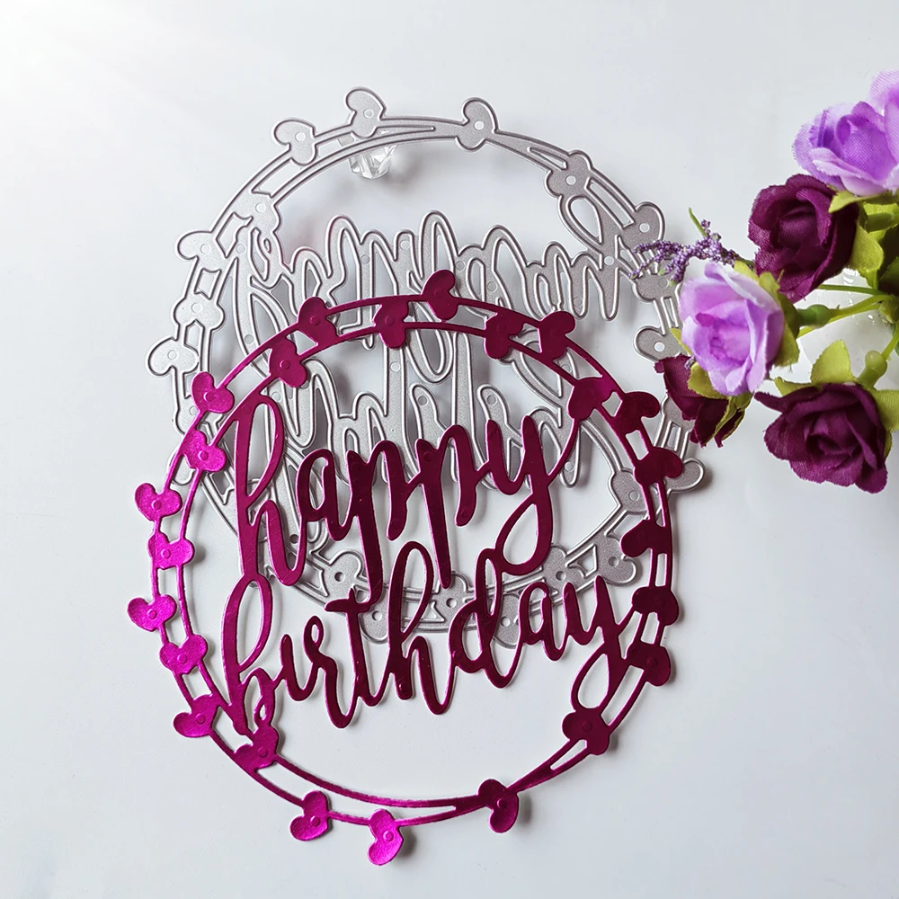 

happy birthday wreath in english die-cutting dies scrapbook decoration embossed photo album decoration card making DIY crafts