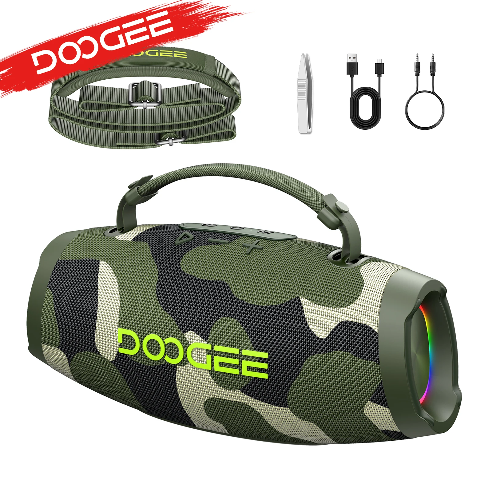 Enceinte Bluetooth DOOGEE Wild Boom 100W RMS, basses puissantes, boombox de fête, clarté stéréo, étanche IP55, avec lumière colorée, enceinte portable 1