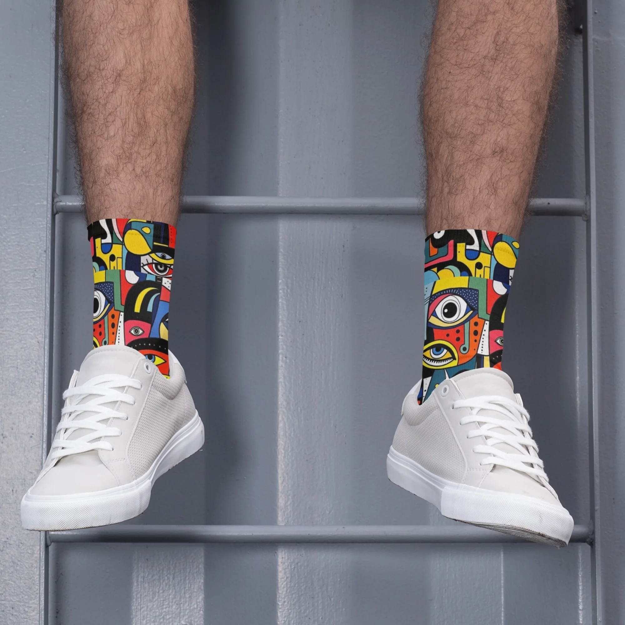 Geometric Pop Art Men's Casual Socks - Comfortable, Breathable, Non-Slip, Warm, Fun & Novelty Design