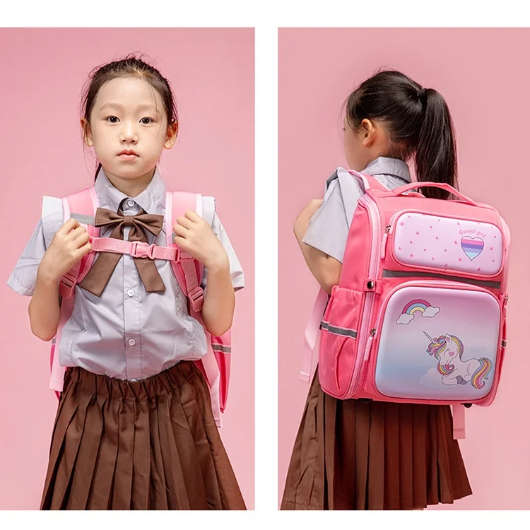 PVC Grade 1-6 Girls Cute Unicorn British Style Large Capacity Backpacks New Children Waterproof Fashion Backpacks for Students