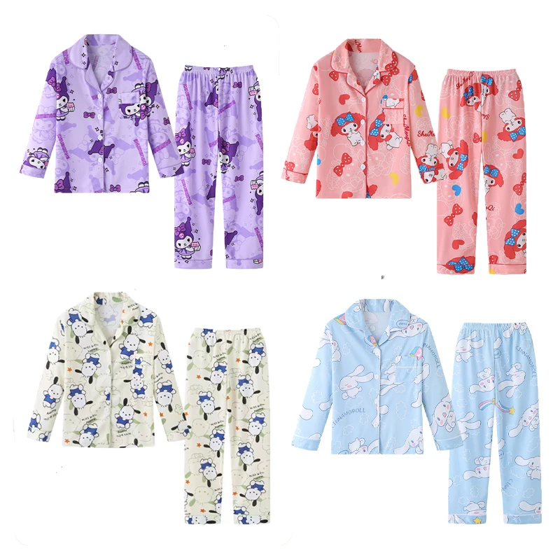 

Kawaii Sanrio Cinnamoroll Kuromi My Melody Pochacco Children Y2k Pajamas Fall Winter Baby Kids Long Sleeve Cardigan Nightwear