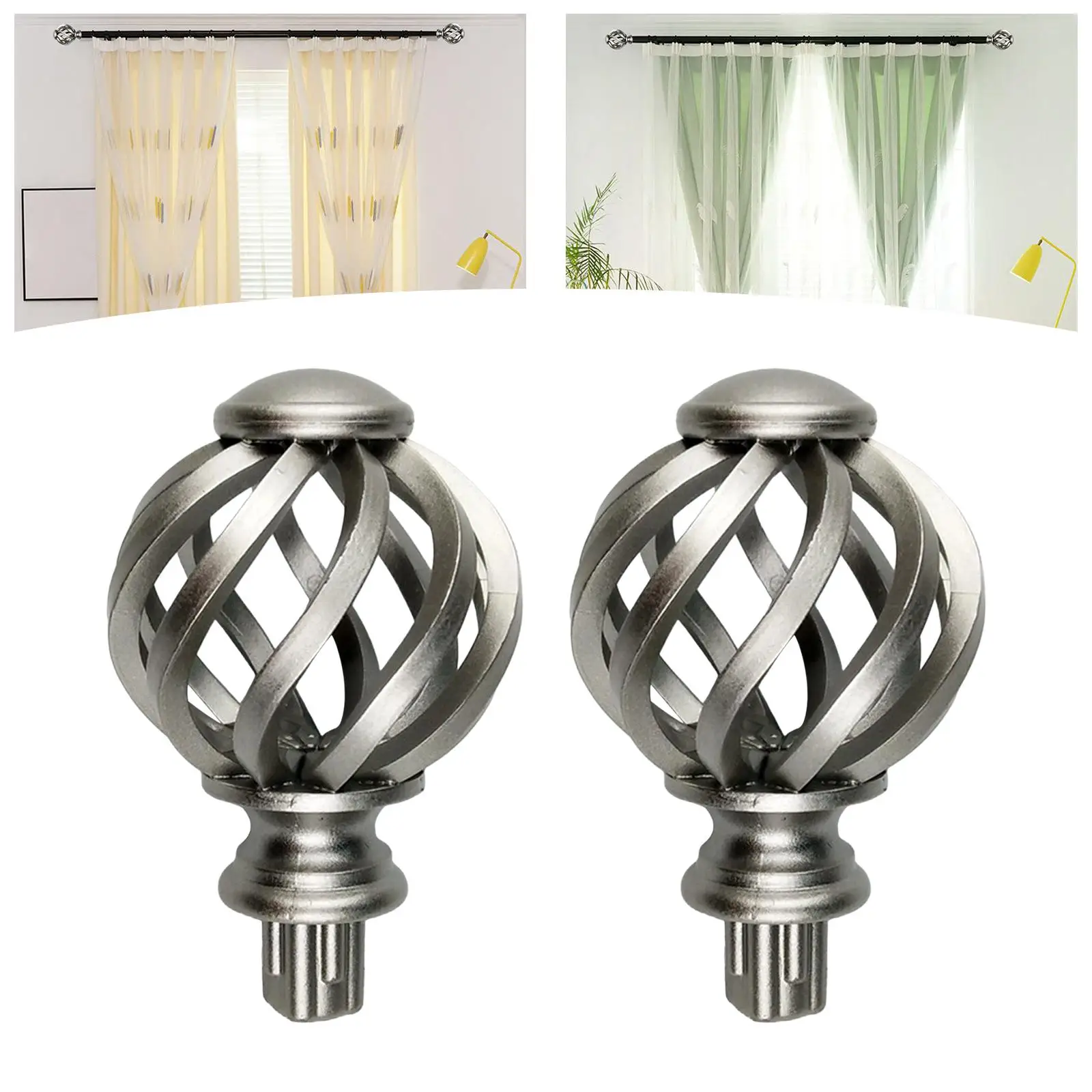Set of 2pcs Window Curtain Rod Ends Finials 3/4 inch Diameter For Living Room Bedroom Home Window Curtain Rod End Replacement