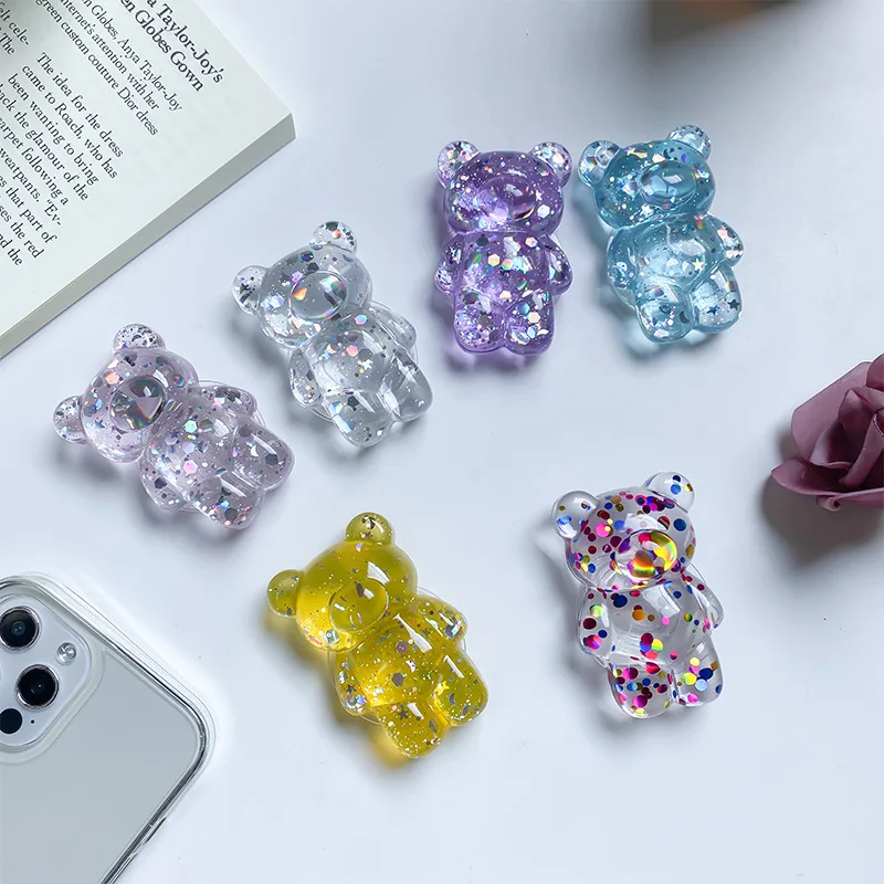 Glitter Cute Bear Foldable Finger Ring Phone Holder and Stand