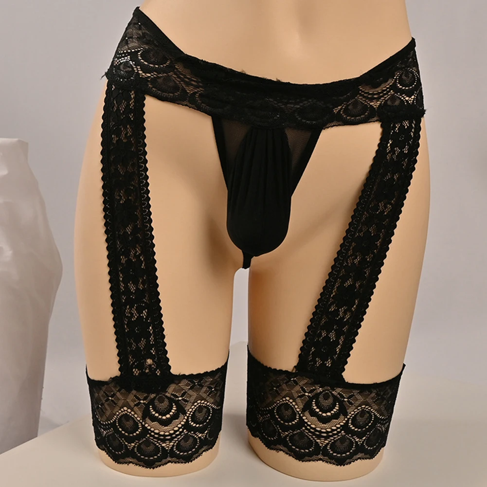 

Men Sissy Pouch Panties Sexy Lace Underwear Lingerie Thongs Breathable Briefs Panties See-Through G-string Garter Belt Erotic