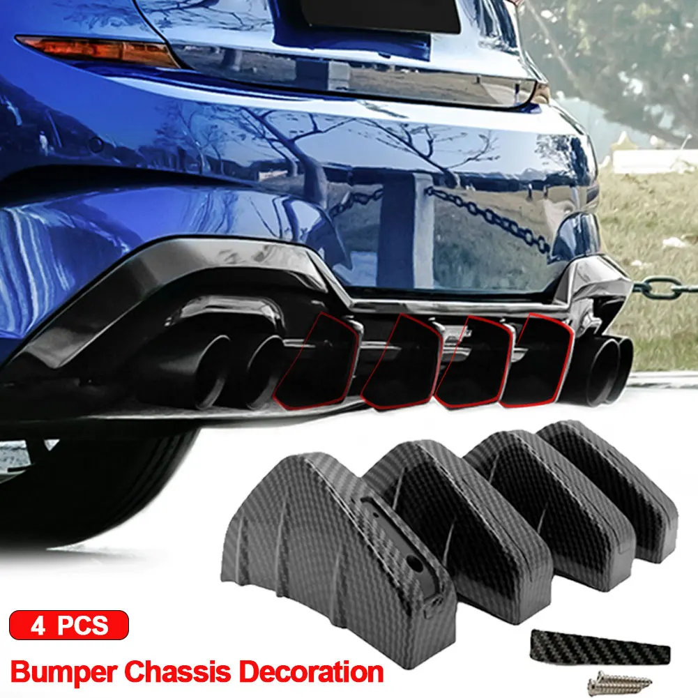 4PC Universal Car Rear Bumper Spoiler Diffuser Shark Fin Protect Cover  Anti-crash Accessories Valance Chin Rubber Car Bumper Lip