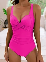 2026 Plain Ruched Swimsuit Women One Piece Solid Swimwear Female Beachwear Bathers Bathing Swimming Swim Bodysuit Summer - Image 4